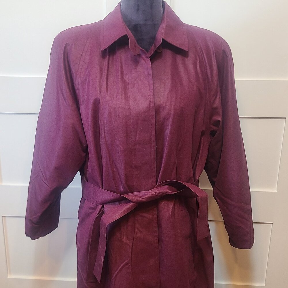 VTG London Fog Maroon Coat Size 16 Regular Made in USA Belted Outerwear